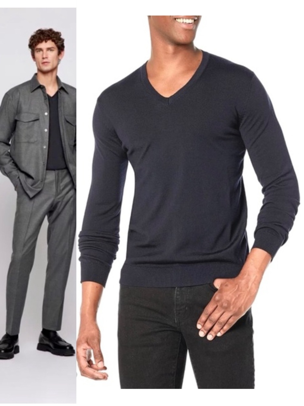 BOSS Hugo Boss Extra Fine Merino Wool V-Neck Sweater Slim Fit Ribbed